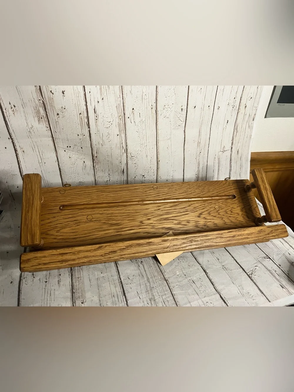 Vtg Spindle Rail Solid Oak Wood Wall Mounted Shelf 18” With Tag
